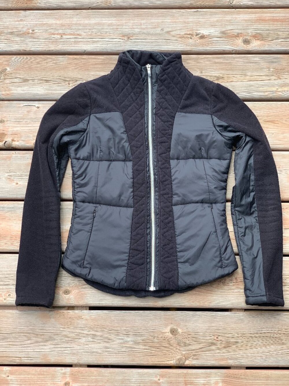 Lululemon St Moritz Puffer Jacket Women's 6 Black Quilted Fleece Full Zip Coat